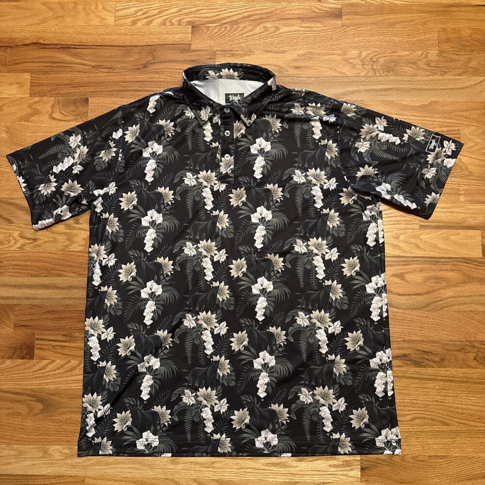 Waggle Golf Polo Men 2XL AOP Black Panther Tropical Floral Performance Shirt